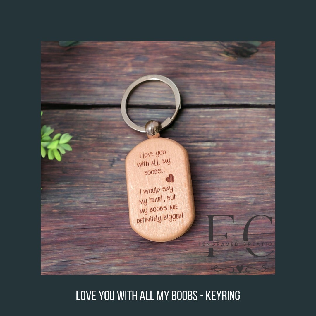 Engraved, Wooden Boobs Keyring