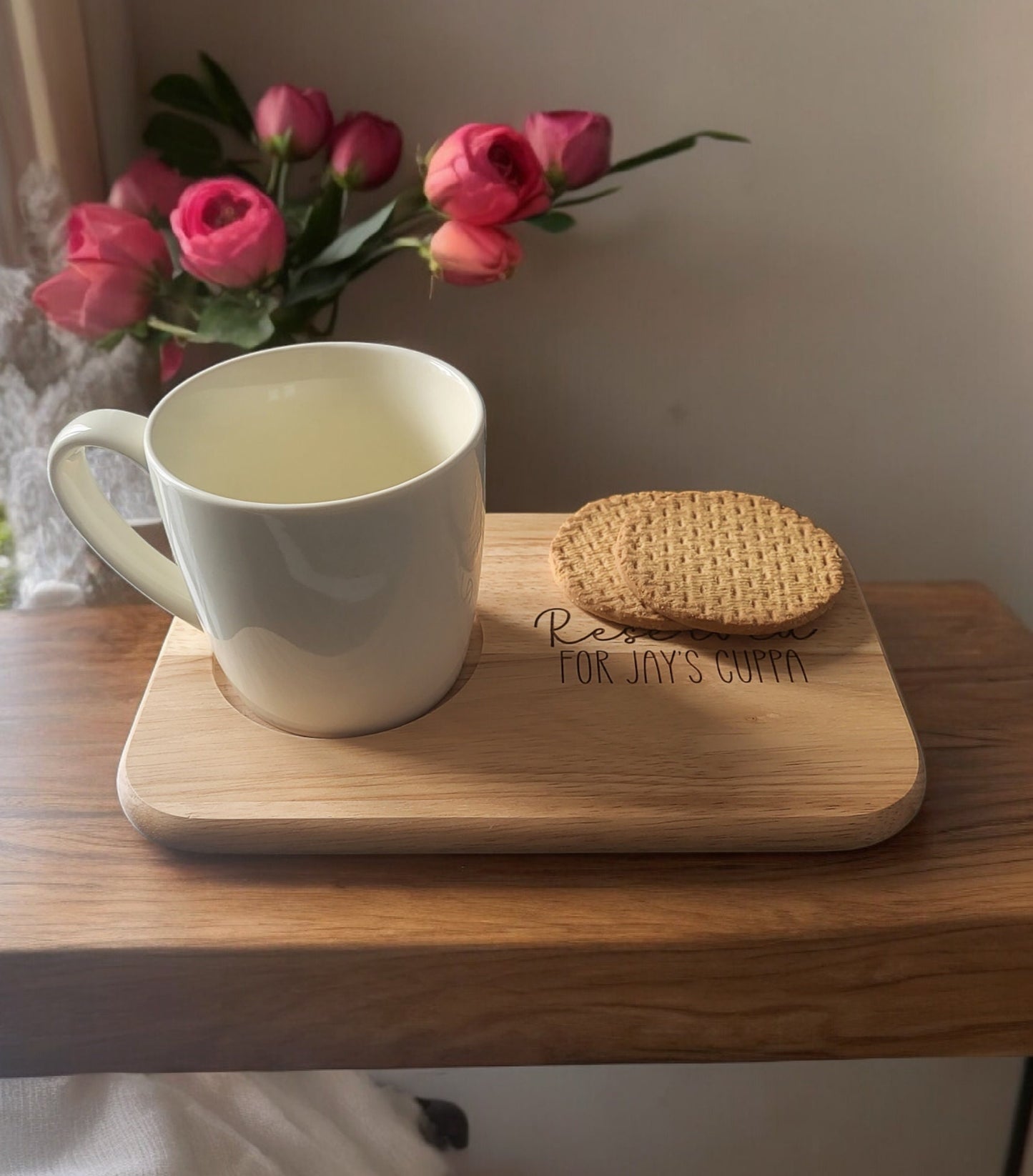 Personalised 'Reserved For' Drink And Biscuit Board
