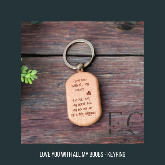 Engraved, Wooden Boobs Keyring